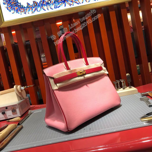Hermes女包 愛馬仕經典款Birkin包 epsom皮手掌紋 Hermes鉑金拼色女士手提包  am2083